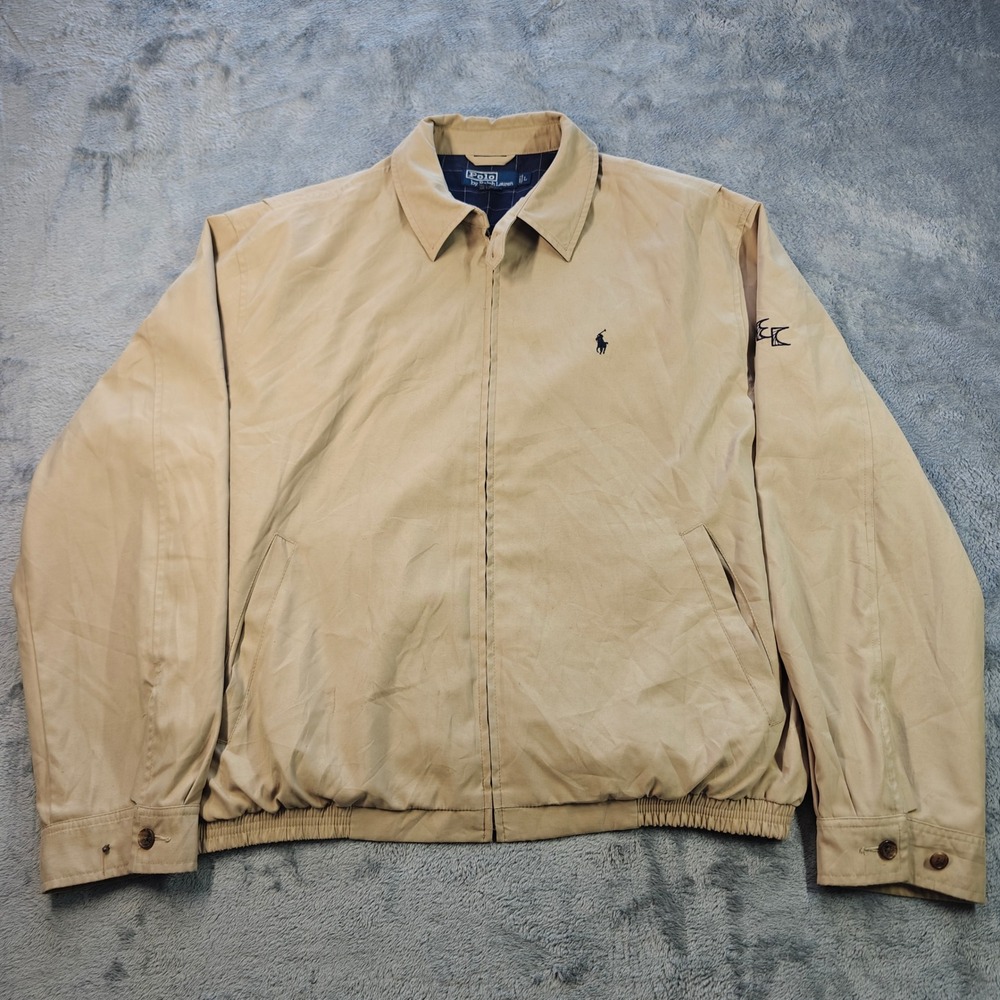 Vintage Polo Ralph Lauren Harrington Jacket Men L Tan Full Zip Classic Prep Ivy